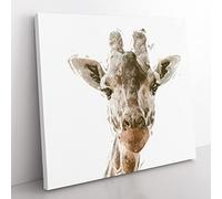 Curious Giraffe in Abstract Modern Canvas Wall Art Print Ready to Hang, Framed Picture for Living Room Bedroom Home Office Décor, 35x35 cm (14x14 Inch)