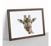 Curious Giraffe Painting Modern Art Framed Wall Art Print, Ready to Hang Picture for Living Room Bedroom Home Office Décor, Walnut A3 (46 x 34 cm)