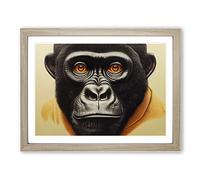 Curious Gorilla Framed Print | A4 Oak Framed Wall Art | Ready to Hang | Modern Animal Picture | Living Room Bedroom Lounge Office