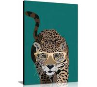 Curious Green Leopard Framed Canvas Print, Pictures for Home Walls, Bedroom, Living Room & Bathroom Decor 31x20cm (12x8in)