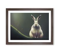 Curious Hare Framed Print | A2 Walnut Framed Wall Art | Ready to Hang | Modern Animal Picture | Living Room Bedroom Lounge Office
