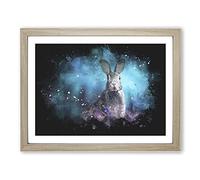 Curious Hare Paint Splash Modern Art Framed Wall Art Print, Ready to Hang Picture for Living Room Bedroom Home Office Décor, Oak A2 (64 x 46 cm)