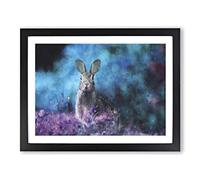 Curious Hare Painting Modern Art Framed Print | A2 Black Framed Wall Art | Ready to Hang | Modern Animal Picture | Living Room Bedroom Lounge Office