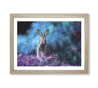 Curious Hare Painting Modern Art Framed Print | A2 Oak Framed Wall Art | Ready to Hang | Modern Animal Picture | Living Room Bedroom Lounge Office