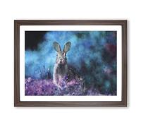 Curious Hare Painting Modern Art Framed Print | A3 Walnut Framed Wall Art | Ready to Hang | Modern Animal Picture | Living Room Bedroom Lounge Office