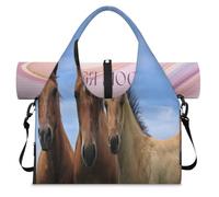 Curious Horses Sports Duffle Bag with Shoe Compartment Horses Weekend Overnight Bags Tote Cabin Luggage Bag for Gym Yoga Travel