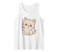 Curious Kawaii Cat Artwork. Minimal Pet Design. Tank Top