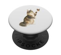 Curious Maine Coon Cat Reaching for Cute Monarch Butterfly PopSockets Adhesive PopGrip