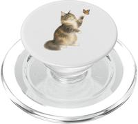 Curious Maine Coon Cat Reaching for Cute Monarch Butterfly PopSockets PopGrip for MagSafe