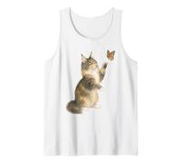 Curious Maine Coon Cat Reaching for Cute Monarch Butterfly Tank Top