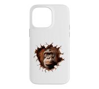 Curious Orangutan Peeking Through Cracked Hole Case for iPhone 14 Pro Max