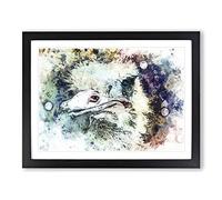 Curious Ostrich In Abstract Modern Art Framed Wall Art Print, Ready to Hang Picture for Living Room Bedroom Home Office Décor, Black A2 (64 x 46 cm)