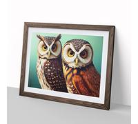 Curious Owls Framed Wall Art Print A2 Walnut | Ready to Hang, Premium Gi Paper, Fade-Resistant Inks, Securely Packaged, UK Made