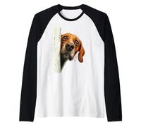 Curious Peeking Hound Dog Art Raglan Baseball Tee