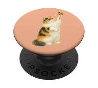 Curious Persian Cat Reaching Monarch Butterfly Nature Lovers PopSockets Adhesive PopGrip