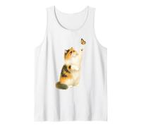 Curious Persian Cat Reaching Monarch Butterfly Nature Lovers Tank Top