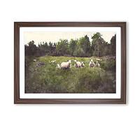 Curious Sheep Painting Framed Print | A2 Walnut Framed Wall Art | Ready to Hang | Modern Animal Picture | Living Room Bedroom Lounge Office