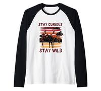 Curious Stay Wild Deer Sunset Nature Lover Outdoor Vintage Raglan Baseball Tee