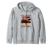Curious Stay Wild Deer Sunset Nature Lover Outdoor Vintage Zip Hoodie