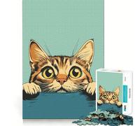 Curious Tommy Cat Poster Puzzles for Adults 1000 Puzzles Memory Build Smooth Connection Home Enjoyable Home Art (38x26cm)