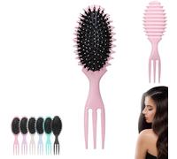 Curl Defining Bristle Brush Bounce Hair Brush 3-in-1, 2024 Newest Boar Bristle Hair Brush Styling Brush, Curly Hair Comb Styling Brush Accessories Set, Shaping & Defining Curls for Women (Pink)