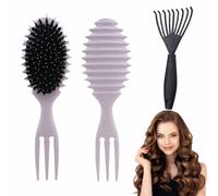 Curl Defining Brush, Boar Bristle Hair Brush, 3 Forks Hair Styling Brush for Detangling, Shaping and Defining Curls, Suitable for Women Men(Purple)