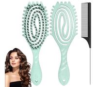 Curl Defining Brush, Boar Bristle Hair Brush for Curly Wavy Hair - Detangling & Smoothing Wet/Dry Use, Vented Blow Drying Styler for Women Girls, No Tangle Hairbrush (Turquoise)