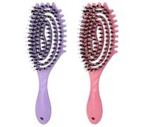 Curl Defining Brush, Vented Detangler for Wet & Dry Hair - Hollow Bouncing Comb for All Hair Types - Styling Brush with Bristles for Women & Men (Pink + Purple)