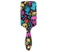 Curl Defining Brushes Funny Colorful Skulls Skeletons Black Anti-static Massage Hair Comb Wet And Dry HairBrushes for Thick Hair Conditioning Hair Texture