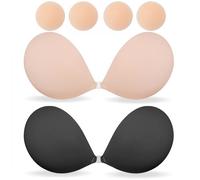 CURLADY 2 Pack Invisible Sticky Adhesive Bra, Strapless Reusable Stick On Bra Adhesive Bra For Everyday, Chest Spherical Concealments, Seamless Stick On Bra+2 Pairs Silicone Nipple For Party, Bar Etc