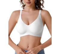 Curlady Push Up Bra for Women Comfortable Wireless Bras Full Coverage Support Lift Bralette with Bra Extenders 3 Hooks Soft Everyday Seamless Tshirt Bra White