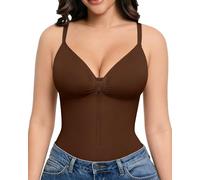 Curlady Tummy Control Shapewear Bodysuit for Women Seamless Zip-Up Body Shaper Snatched Waist Sculpting V Neck Thong Body Suit