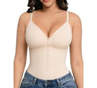 Curlady Tummy Control Shapewear Bodysuit for Women Seamless Zip-Up Body Shaper Snatched Waist Sculpting V Neck Thong Body Suit