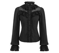 CURLBIUTY Women's Renaissance Corset Shirt Medieval Pirate Steampunk Tops Vintage Button Down Victorian Blouse Black XXL