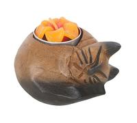 Curled Cat Tealight Holder | Handcrafted Monkey Pod Wood Ornament | Cat Candle Holder with Tealight Cup | Natural Zen Decor for Animal Lovers | Compact Size Ideal for Cosy Spaces