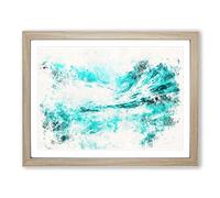 Curled Wave In New Zealand Watercolour Modern Framed Print | A4 Oak Framed Wall Art | Ready to Hang | Modern Nautical Picture | Living Room Bedroom Lounge Office