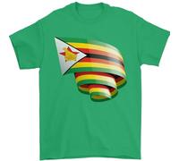 Curled Zimbabwe Flag Zimbabwean Day Football Mens T-Shirt 100% Cotton Irish Green L