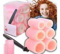 Curler Curl Set Heat-Free Curlers Self-Adhesive Hair Rollers 25 mm 43 mm 33 mm with 10 Clips for Long Medium Small Hair Pink