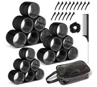 Curler Set, 18 Pieces Curls Self-Adhesive Hair Rollers 3 Sizes 60 mm 48 mm 36 mm with 15 Clips Hold Hair Rollers for Long Medium Hair