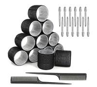 Curlers Large Curls Set - 26 Self-Adhesive Curls Without Heat, 12 Hair Rollers with 12 Hair Clips & 2 Combs for Long, Medium, Short Hair