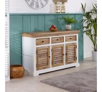Curley Solid Mango Wood Large Sideboard 3 Doors & 3 Drawers White IH Design White One Size