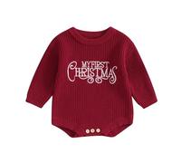 Curlicue My First Christmas Jumper - Baby Girl & Boy Oversized Embroidered Knit Sweater Romper (Red, 12-18 Months)