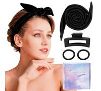 Curling band without heat set, heatless curls with 1 hair clip and 2 hair bands, lotta curls, quick curls during the day, gentle and comfortable, ideal for everyday life, travel and gift idea (black)