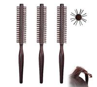 Curling Brush Small Round Hair Brush 3Pcs Wooden Curling Brush 8.27 Inch Anti Static Nylon Bristle Handle Hairbrush Comb for All Kinds Hair Styling Blow Drying