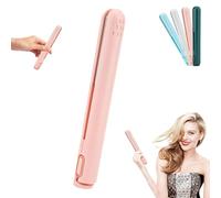 Curling Iron, Upgrade Cordless 2-in-1 Portable Wand and Flat, Mini Dual-Purpose Ceramic Curling Iron, Portable Travel Curlings Wand for All Hair Types, Rapid Heating(Pink)