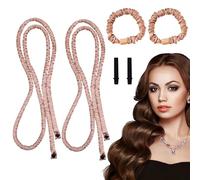 Curls without heat, heatless curls thin for all hair types, hair band curls overnight, curler set for long and medium length hair, includes 2 scrunchies and 2 clips, pink