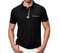 Curluriy Mens Short Sleeve Casual Polo Shirt Contrasting Colors with Pocket