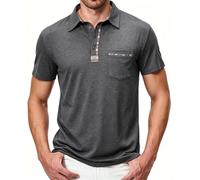 Curluriy Mens Short Sleeve Casual Polo Shirt Contrasting Colors with Pocket