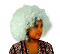 Curly Afro for wig Men Short PET Material Soccer Prop Curly Afro(White)