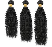 Curly Bundles Human Hair, Burmese Curly Bundles Human Hair in Natural Black, 3 Lengths 16 in 18 in 20 in, High Gloss Finish, Double Machine Weft, Versatile Styling for Seamless Blending